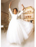 White Satin Tulle Minimalist Flower Girl Dress